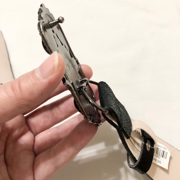 Express Women’s Black Faux Leather Belt, Fancy Rectangle Buckle with Crystals- M - Picture 15 of 17